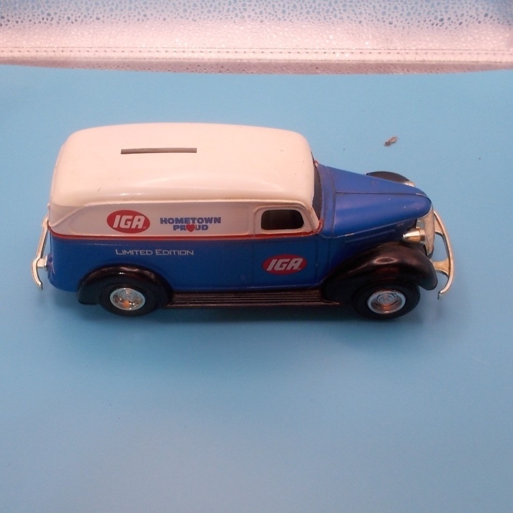 IGA Hometown Proud Limited Edition Die-Cast Metal Coin Bank Delivery Van Blue